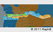 Political 3D Map of The Gambia, darken