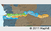Political 3D Map of The Gambia, darken, semi-desaturated, land only