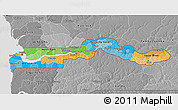 Political 3D Map of The Gambia, desaturated