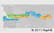 Political 3D Map of The Gambia, lighten, desaturated