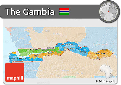 Political 3D Map of the Gambia, lighten, land only