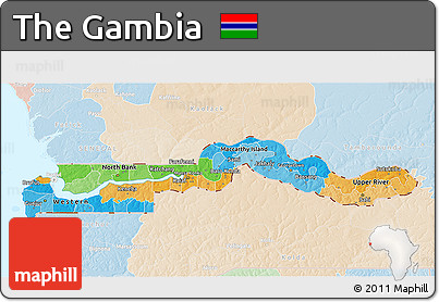 Political 3D Map of the Gambia, lighten, land only