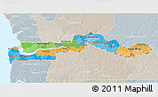 Political 3D Map of The Gambia, lighten, semi-desaturated, land only