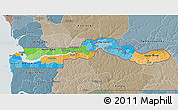 Political 3D Map of The Gambia, semi-desaturated