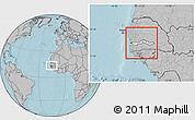 Blank Location Map of The Gambia, gray outside, hill shading outside