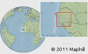 Blank Location Map of The Gambia, savanna style outside, hill shading outside