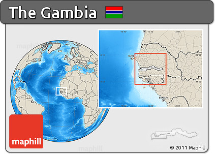 Blank Location Map of the Gambia, shaded relief outside