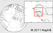 Gray Location Map of The Gambia, blank outside, hill shading inside