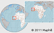 Gray Location Map of The Gambia, highlighted continent, within the entire continent, hill shading