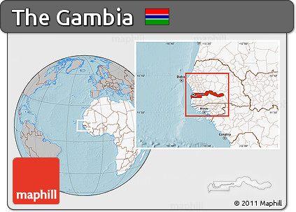 Gray Location Map of the Gambia, highlighted continent, hill shading