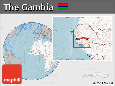 Gray Location Map of the Gambia, highlighted continent, hill shading