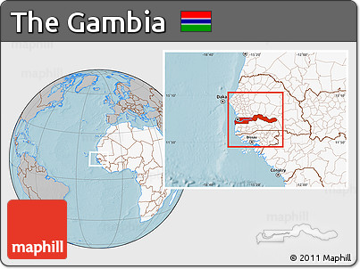 Gray Location Map of the Gambia, highlighted continent, hill shading