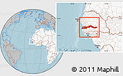 Gray Location Map of The Gambia, highlighted continent, hill shading