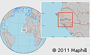 Gray Location Map of The Gambia, hill shading inside