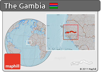 Gray Location Map of the Gambia, hill shading