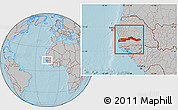 Gray Location Map of The Gambia, hill shading