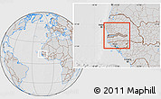 Gray Location Map of The Gambia, lighten, desaturated, hill shading