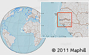 Gray Location Map of The Gambia, lighten, desaturated, land only, hill shading