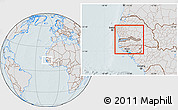 Gray Location Map of The Gambia, lighten, hill shading