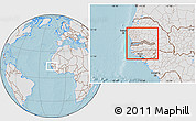 Gray Location Map of The Gambia, lighten, land only, hill shading