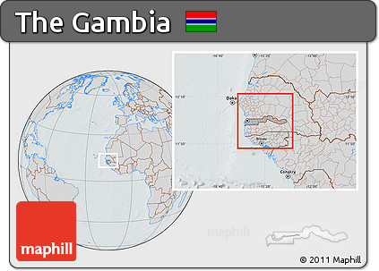 Gray Location Map of the Gambia, lighten, semi-desaturated, hill shading
