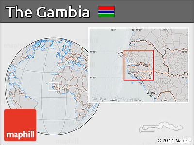 Gray Location Map of the Gambia, lighten, semi-desaturated, hill shading
