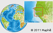 Gray Location Map of The Gambia, physical outside, hill shading