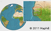 Gray Location Map of The Gambia, satellite outside, hill shading