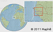 Gray Location Map of The Gambia, savanna style outside, hill shading