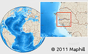 Gray Location Map of The Gambia, shaded relief outside