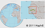 Physical Location Map of The Gambia, gray outside