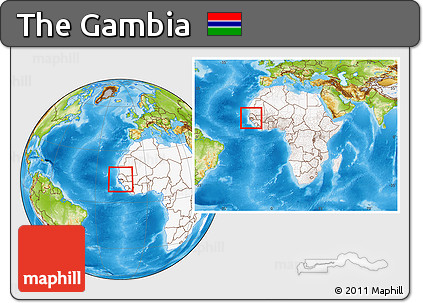 Physical Location Map of the Gambia, highlighted continent, within the entire continent