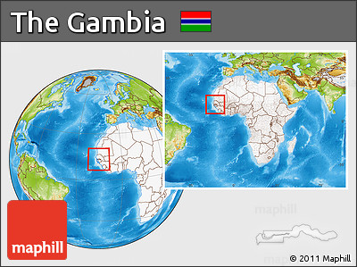Physical Location Map of the Gambia, highlighted continent, within the entire continent
