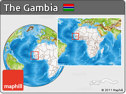 Physical Location Map of the Gambia, highlighted continent, within the entire continent