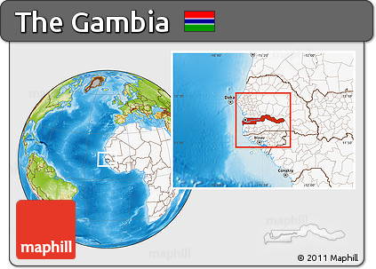 Physical Location Map of the Gambia, highlighted continent