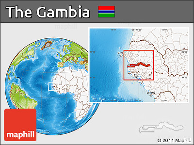 Physical Location Map of the Gambia, highlighted continent