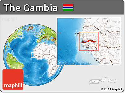 Physical Location Map of the Gambia, highlighted continent