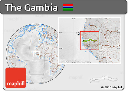 Physical Location Map of the Gambia, lighten, desaturated