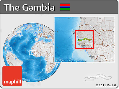 Physical Location Map of the Gambia, lighten, desaturated, land only