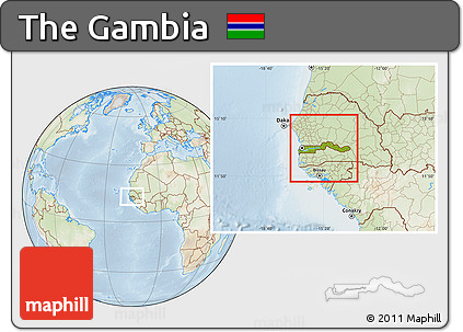 Physical Location Map of the Gambia, lighten