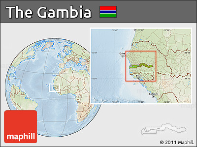 Physical Location Map of the Gambia, lighten
