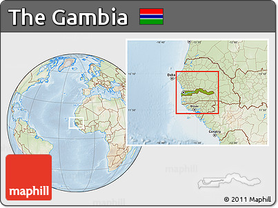 Physical Location Map of the Gambia, lighten