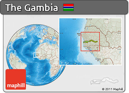 Physical Location Map of the Gambia, lighten, semi-desaturated, land only