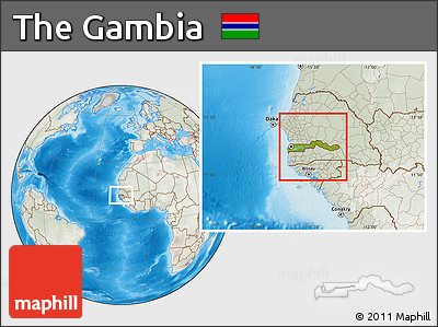 Physical Location Map of the Gambia, lighten, semi-desaturated, land only