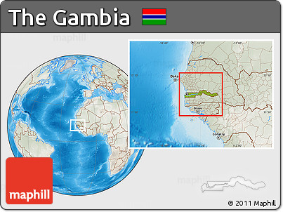 Physical Location Map of the Gambia, lighten, semi-desaturated, land only