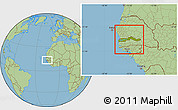 Physical Location Map of The Gambia, savanna style outside