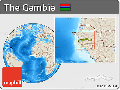 Physical Location Map of the Gambia, shaded relief outside