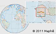 Political Location Map of The Gambia, lighten, semi-desaturated, land only