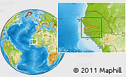 Political Location Map of The Gambia, physical outside