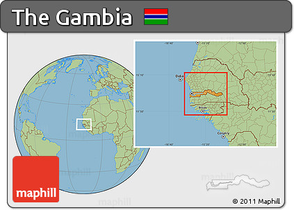 Political Location Map of the Gambia, savanna style outside